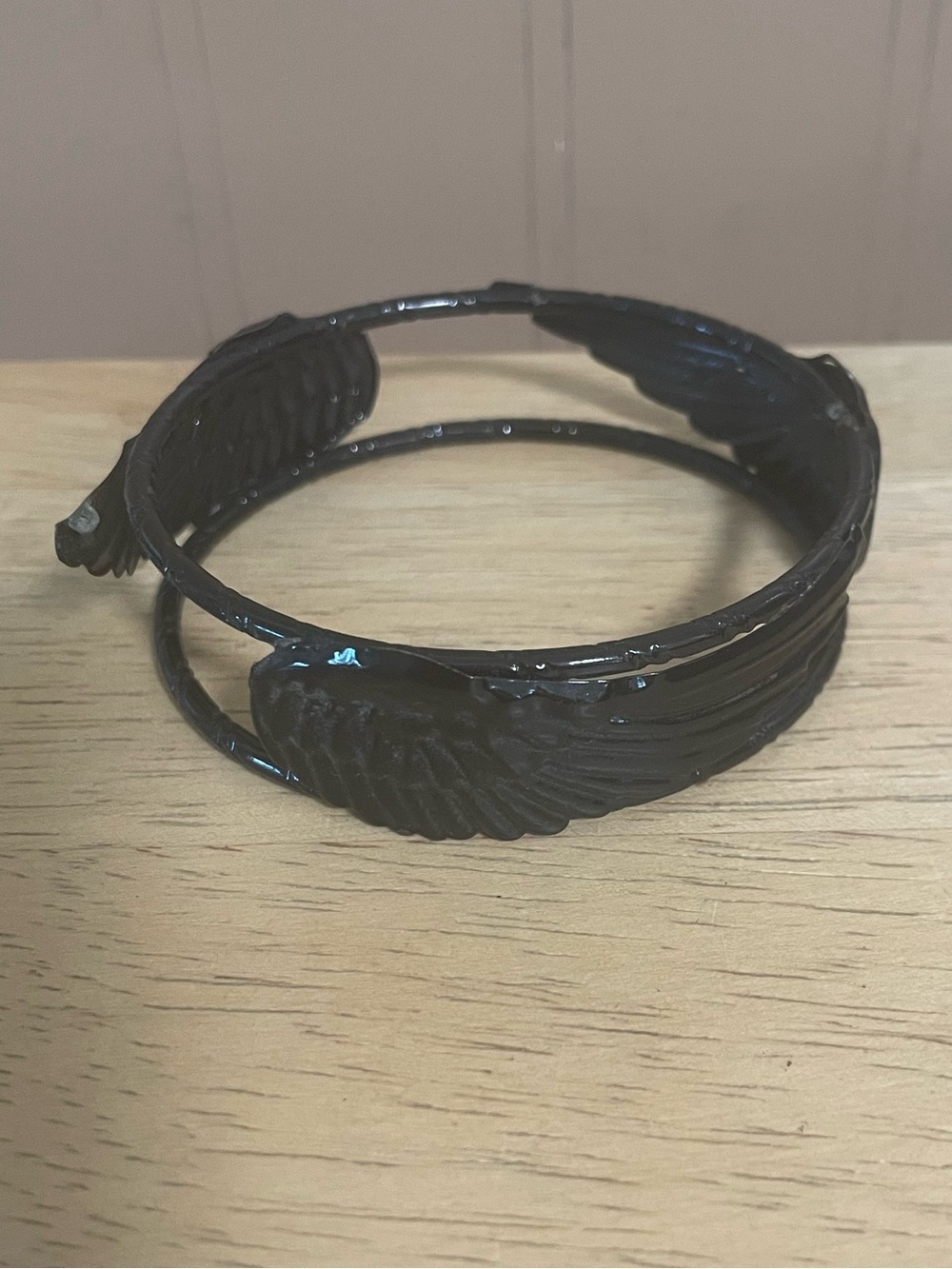 Black metal wing adorned women’s bangle bracelet, whimsigoth, grunge, goth